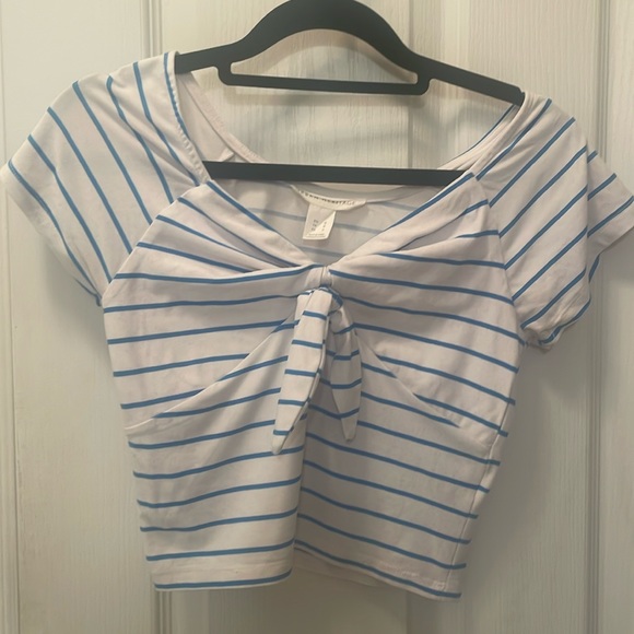 Striped Cropped Tee With Tie Front - Picture 1 of 3